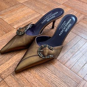 Donald J. Pliner bronze pointy toe kitten slip on heels